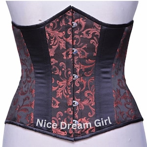 Gothic Damask Underbust Corset, Brown & Black Victorian Steampunk Bodice, Formal Waist Cincher, Alternative Fashion Corsetry