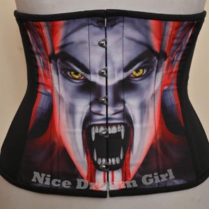 Gorset z nadrukiem gotyckim wampirem - trening talii pod biustem na Halloween i cosplay - gotycki trening talii pod biustem