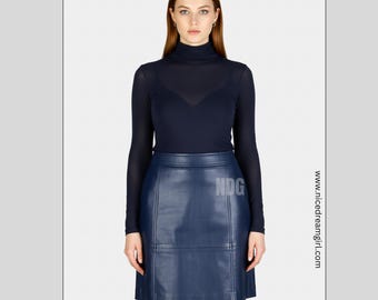 Minijupe trapèze en cuir véritable - Taille haute