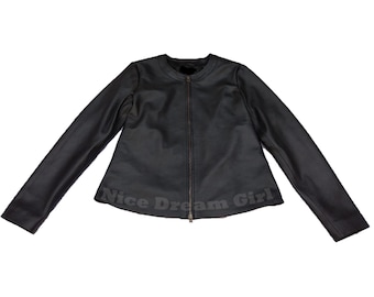 Women's Black Faux Leather Biker Jacket – Slim Fit, Collarless