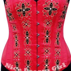 Handmade Embroidery Glamorous Red Corset for Parties & Events - Decorative Floral Design - Sequin Embellished Bustier