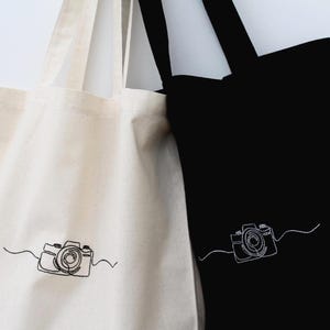 Kamera Fotografie Linie bestickte Design Schwarz / Weiß Lange Schultergurt Tragetasche