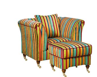 Schröno VINTAGE × ETRO Arredamento Boulevard Armchair & Ottoman with Cushion | Luxury Statement Chair | Made in Germany