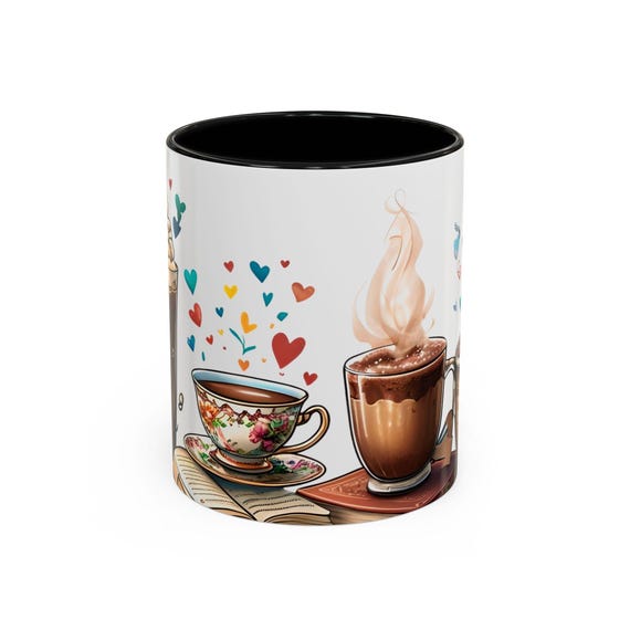 Heartwarming Coffee Mug, Books & Coffee Cup Design, Valentine's Day Gift, 11oz, 15oz, Love Mug, Cute Mug, Coffee Lover Gift, Cozy Mug