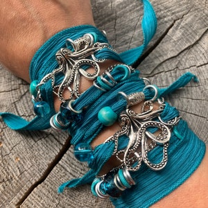 Deep Sea Dreams // Octopus Silk Ribbon Wrap Bracelet