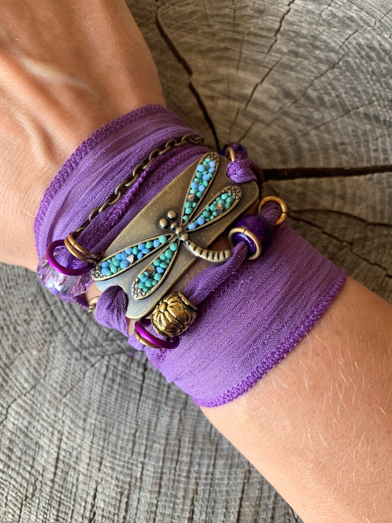 Dragonfly Wrap Bracelet ~ Boho Wrap ~ Dragonfly ~ Silk Wrap Jewelry ~ Spread Your Wings ~ Gift Idea for Her ~ Artisan Jewelry ~ Turquoise