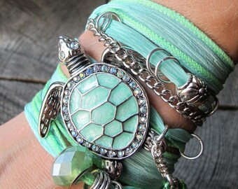 Beach Bracelet ~ Beach Wrap Bracelet ~ Sea Turtle Jewelry ~ Turtle Bracelet ~ Beach Bracelet Boho ~ Silk Wrap Bracelet ~ Boho Wrap Bracelet