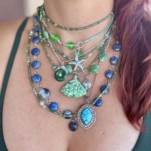 Earth Goddess  // Layered Bohemian Necklace Stack with Turquoise, Lapis, Green Gemstone Accents // // Ocean Gemstone Statement Jewelry