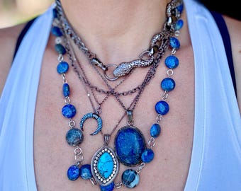 Boho Snake Layered Necklace Set // Long Pendant & Choker // Spiritual Serpent Jewelry // Gift for Her