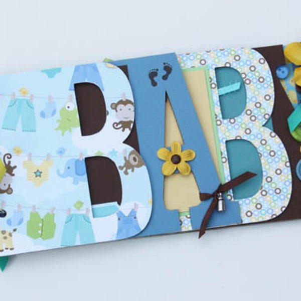 Baby scrapbook album, Premade scrapbook for baby boy, Word album made from chipboard, Blue scrapbook album, BB14