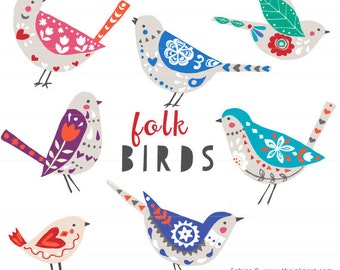 CLIP ART - Folk Birds - for commercial and personal use