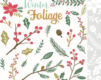 CLIP ART and Photoshop Brushes - Winter Foliage - for commercial and personal use