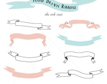 CLIP ART - Hand Drawn Ribbons - for commercial and personal use