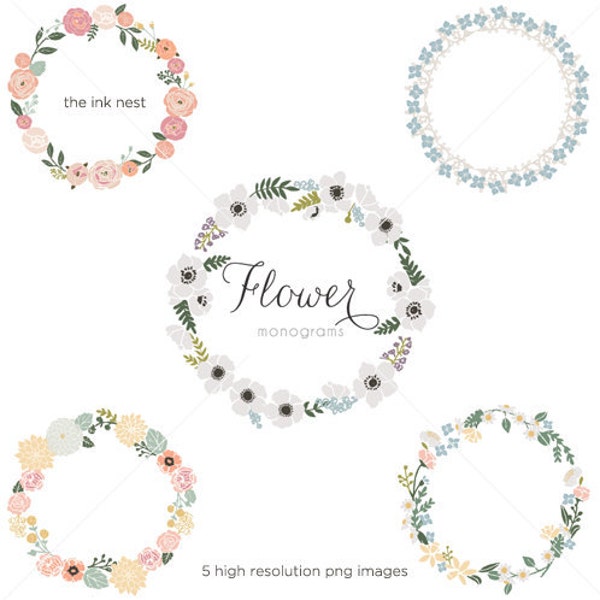 CLIP ART - Flower Monograms - for commercial and personal use