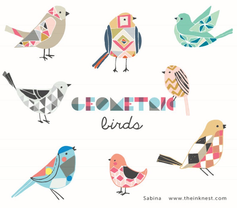 CLIP ART Geometric Birds for commercial and personal use image 1