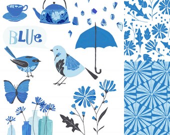 CLIP ART and Patterns - Blue - for commercial and personal use