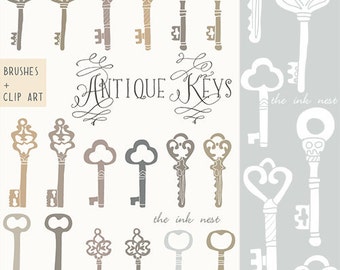 CLIP ART and Photoshop Brushes - Antique Keys - for commercial and personal use