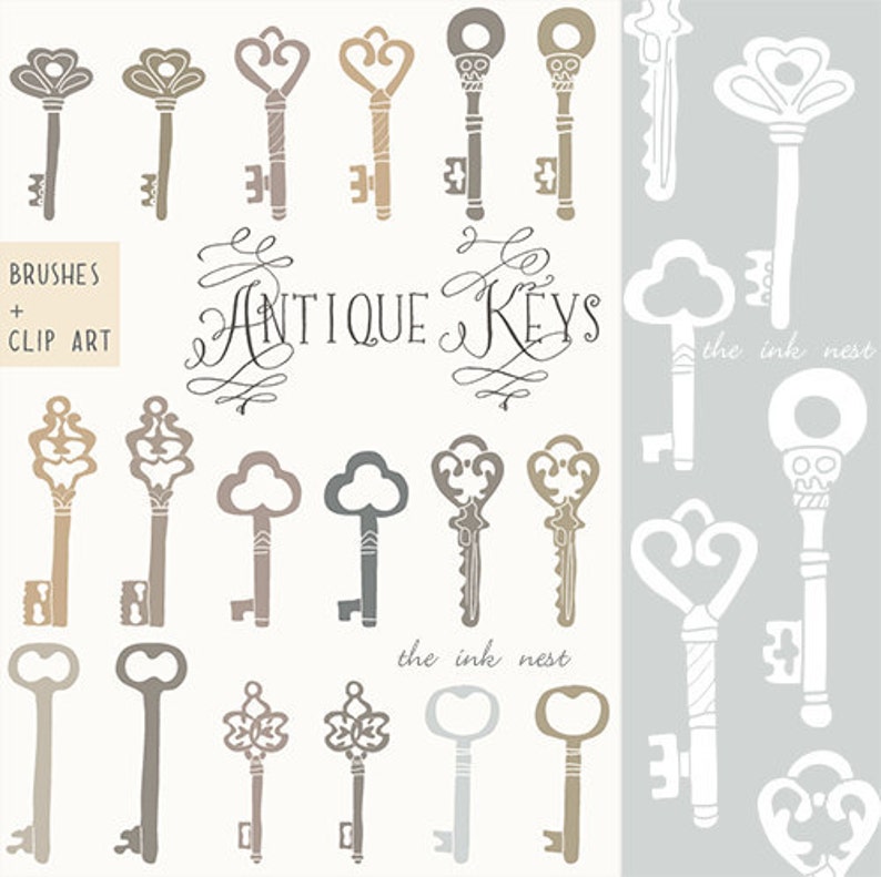 CLIP ART and Photoshop Brushes Antique Keys for commercial and personal use image 1