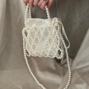 Braut Schultertasche, Handgefertigte Luxus Perlen Tasche, Elegante Perlenhandtasche für Hochzeiten &Besondere Anlässe, Perlenbesetzte Tasche