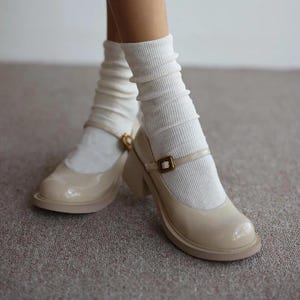 Buckled Beige Mary Jane, Chic Chunky Heel Mary Jane, Square Heel Mary Jane, Block Heel Mary Jane, Women Shoes, Women&#39;s Mary Jane