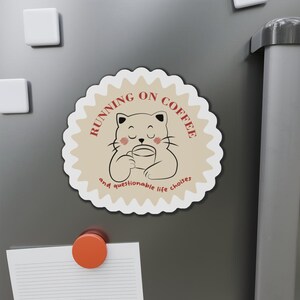 Cute Coffee Cat Die-Cut Magnet, Funny Kitchen Decor, Gifts for Cat Lovers, Coffee Enthusiasts, Quirky Home Accessories