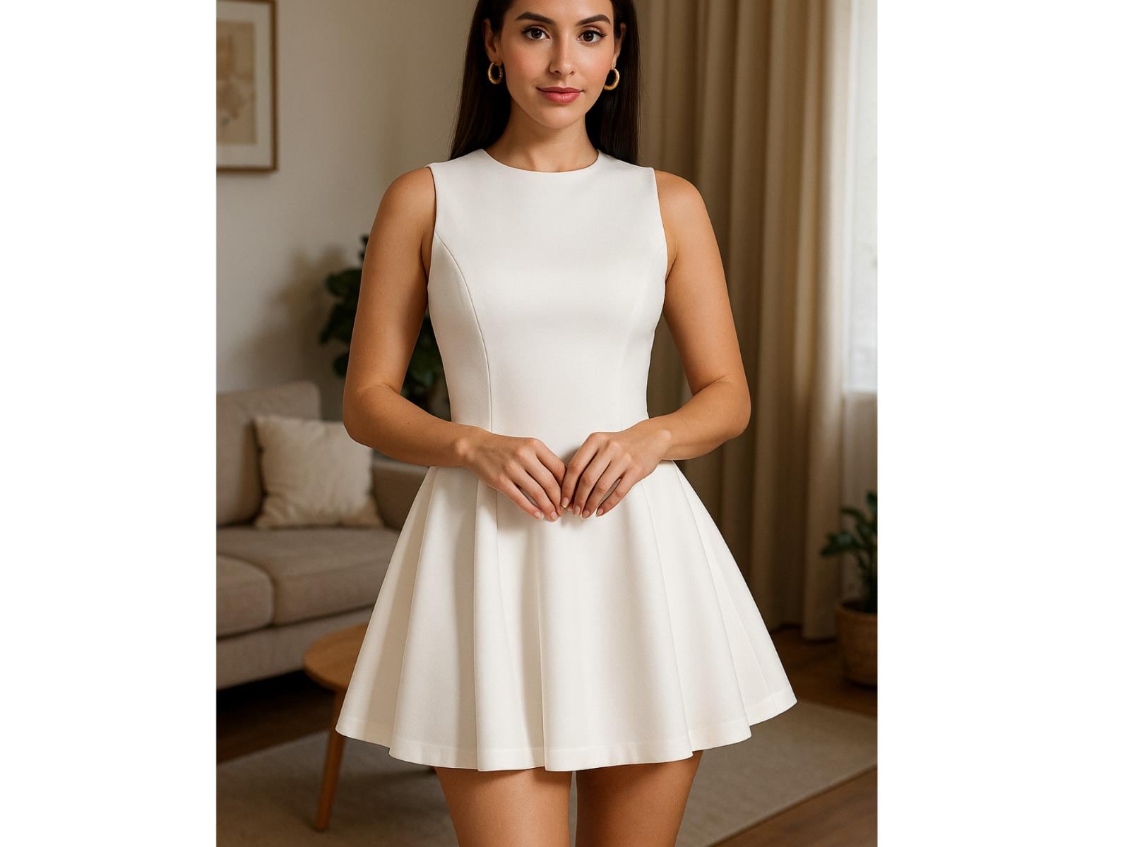 White A-Line Mini Dress - Sleeveless Ruffle Hem Dress for Women - Summer Date Night Dress - Graduation Tea Party Dress-Elegant Women’s Dress
