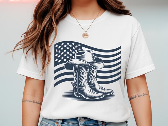Patriotic Cowboy Boots Shirt, Western Americana Tee, Rodeo Cowboy Hat T-Shirt, Country USA Pride Top