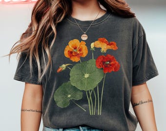 Vintage Nasturtium Flower Shirt, Botanical Garden Tee, Floral Nature Lover T-Shirt, Cottagecore Gift