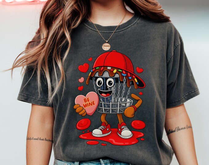 Disc Golf Be Mine Valentine Hearts Dripped T-Shirt