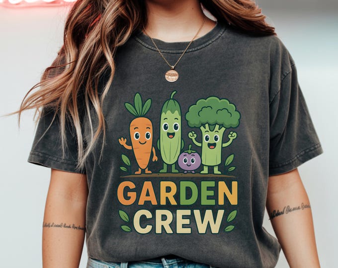 Funny Gardening Lover T-Shirt Garden Crew Veggie Characters Gift, Cute Gardener Kids Graphic Tee