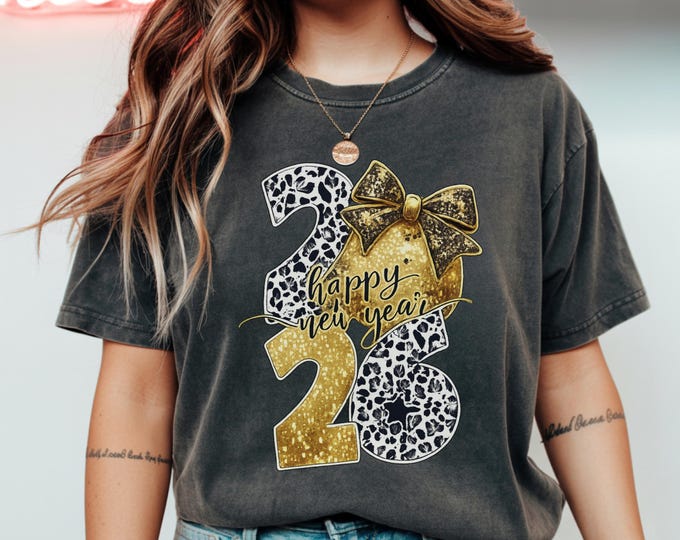 Happy New Year Cute Gold Disco Ball Bow New Year's Eve Girls T-Shirt
