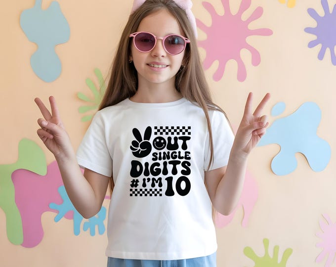 Peace Out Single Digits 10th Birthday Shirt: Kids Cotton Tee
