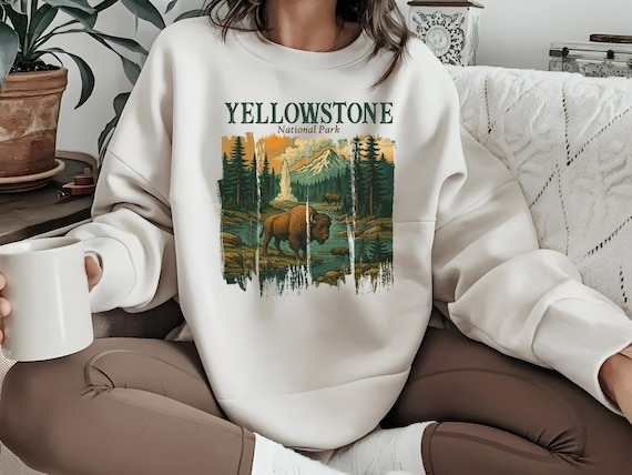 Yellowstone Sweatshirt: Retro Comfort Colors Tee for Nature Lovers