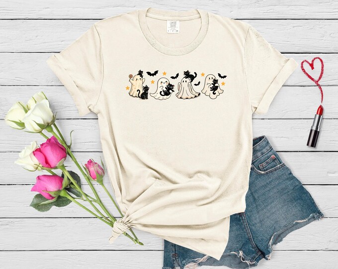 Halloween Ghost Cat Comfort Colors Shirt: Spooky Season Tee