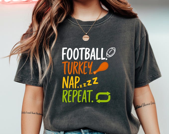 Turkey Day Sports Lover Shirt Football Turkey Nap Repeat T-Shirt