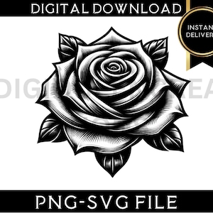 Rose Vector SVG-Rose Png Clipart-Vintage Style Rose-Flower Svg-Floral Clipart