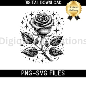 Enchanted Rose Vector SVG-Rose Png Clipart-Vintage Style Rose-Flower Svg-Floral Clipart