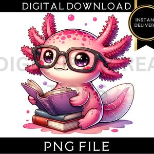 Axolotl SVG-lezen Axolotl Png-Cartoon Clipart-The Reader-Book Nerd Gift