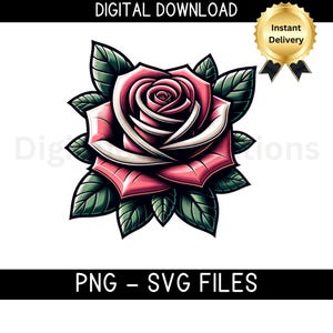 Rose Vector SVG-Rose Png Clipart-Vintage Style Rose-Flower Svg-Floral Clipart-Rose Tattoo Design