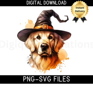 Golden Retriever Witch Halloween PNG SVG: Dog Lover Gift