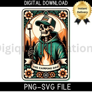 Tarot Card PNG-Dad Tarot Card Sublimation-Camping Dad Design-Skeleton Tarot Cards