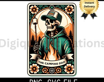 Tarot Card PNG-Dad Tarot Card Sublimation-Camping Dad Design-Skeleton Tarot Cards