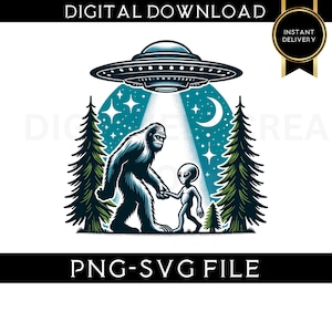 Extraterrestre y Pie Grande (PNG) - Diseño SVG de Pie Grande - Diseños OVNI (PNG) - Clipart extraterrestre - Creo en Pie Grande