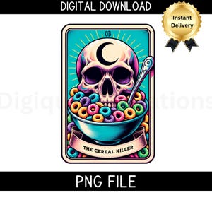 Cereal killer tarotkaart PNG-The Cereal Killer tarotkaart sublimatie-grappige tshirt ontwerpen-skelet tarotkaarten