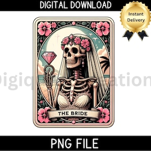 Braut Tarot Karte PNG-Die Braut Tarot Karte Sublimation-Bachelorette Design-Skelett Tarot Karten