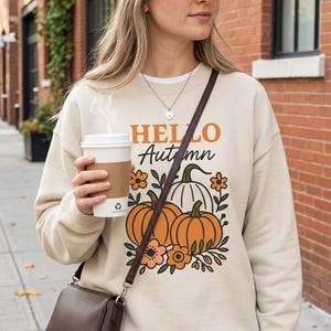 Hello Autumn Sweatshirt, Fall Crewneck Sweatshirt, Autumn Leaves Sweater, Thanksgiving Sweatshirt, Pumpkin Season Shirt, Fall Gift