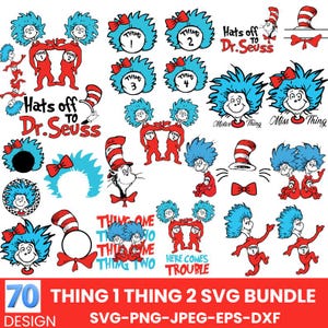 Thing 1 & Thing 2 SVG / PNG Bundle: Katze mit Hut, Thing Mom, Dr. Seuss inspiriert Clipart