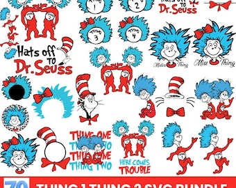 Thing 1 & Thing 2 SVG/PNG Bundle: Cat in the Hat, Thing Mom, Dr. Seuss Inspired Clipart