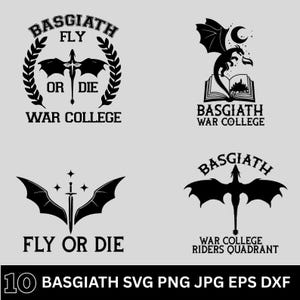 Basgiath War College SVG / PNG Bundle: Vierter Flügel, Drache, Eisenflamme & Onyx Storm.Digitaler Download