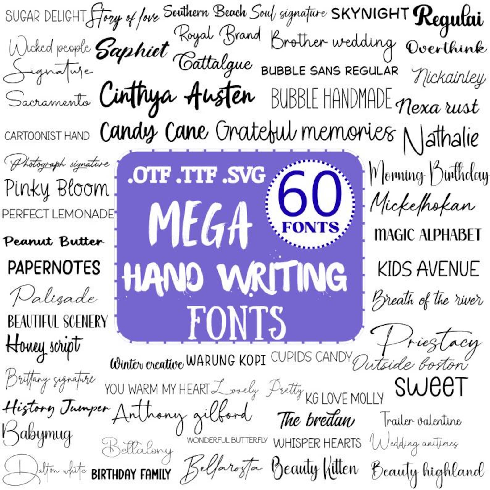 MEGA Handwriting Font Bundle : Handwriting Fonts for Cricut, Goodnotes ...